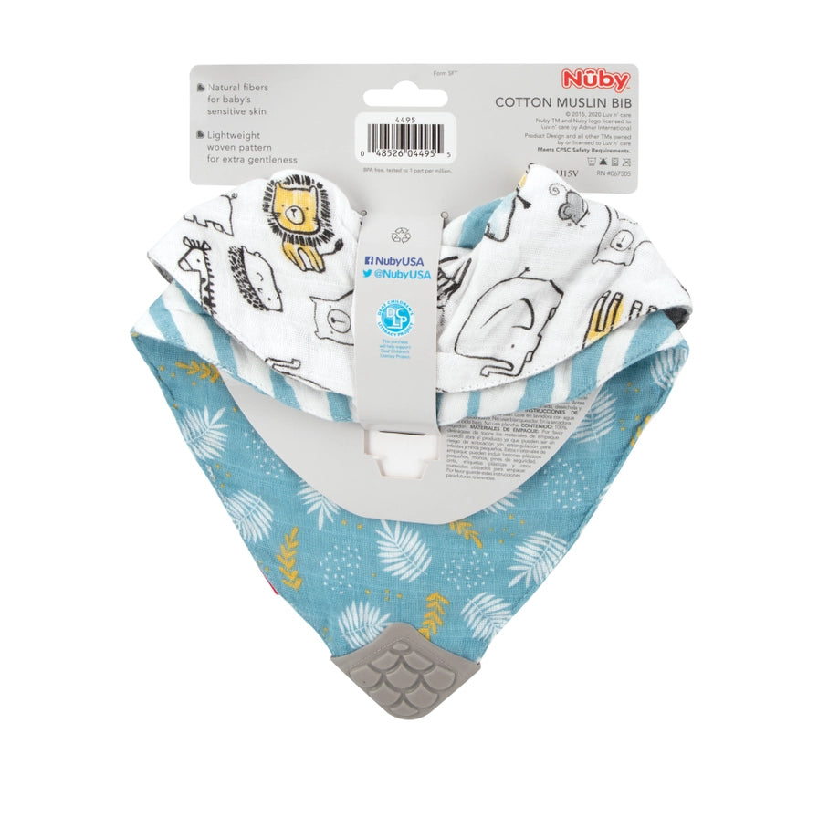 2-Pack Muslin Bandana Teether Bib, Soft Cotton Bibs, Zoo