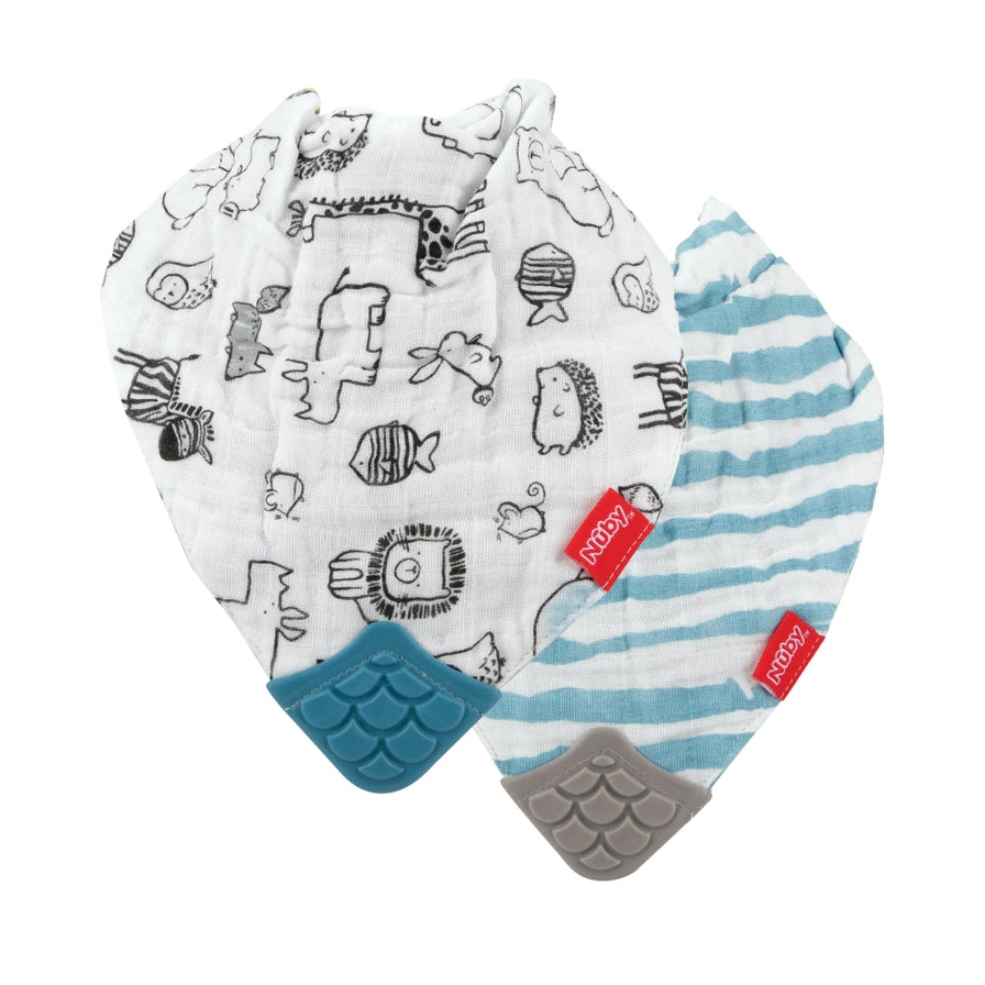 2-Pack Muslin Bandana Teether Bib, Soft Cotton Bibs, Zoo