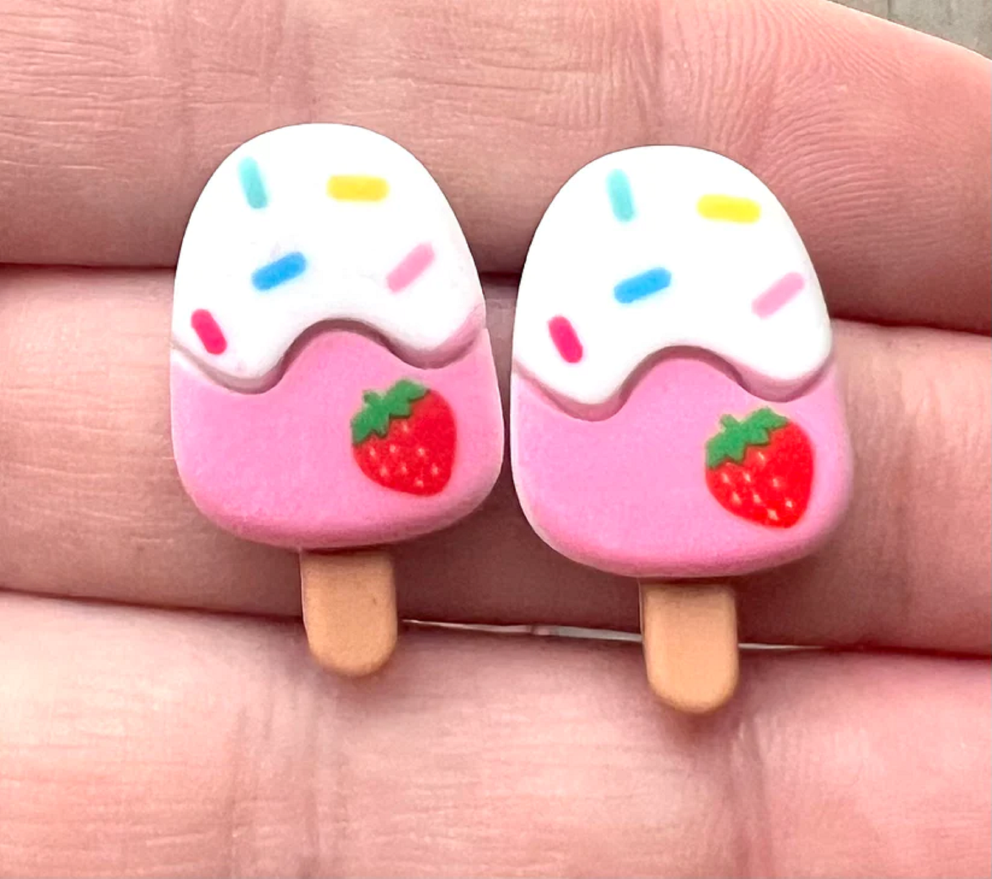 Strawberry Sprinkle Popsicle Resin Stud Earrings