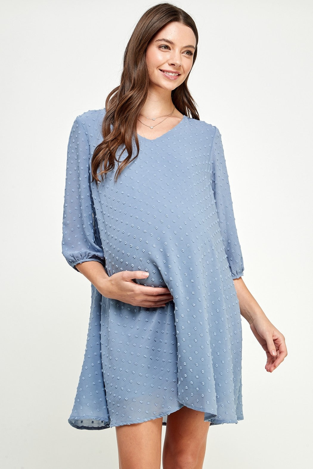 Maternity Cold Shoulder Blue Dress