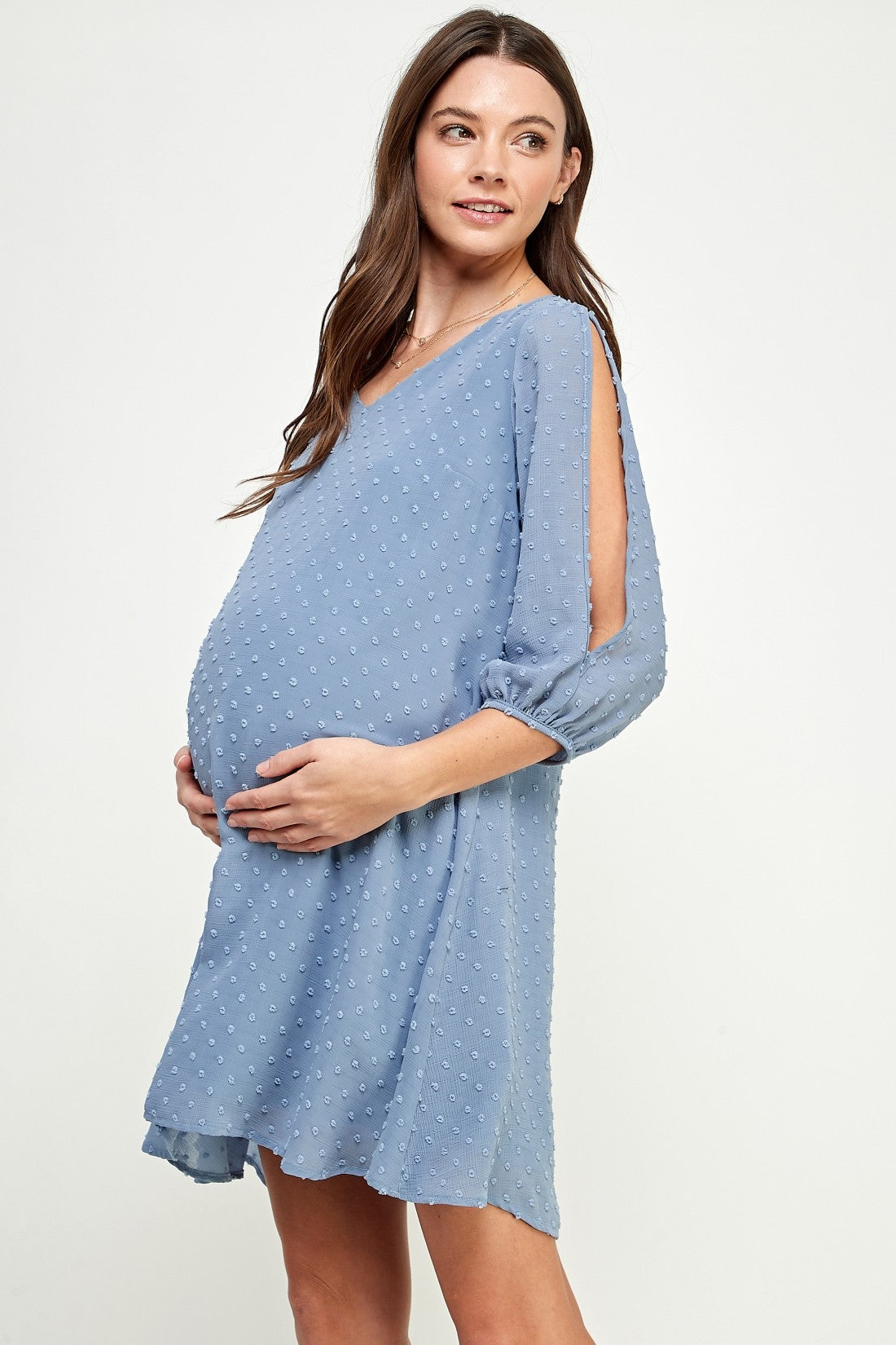 Maternity Cold Shoulder Blue Dress