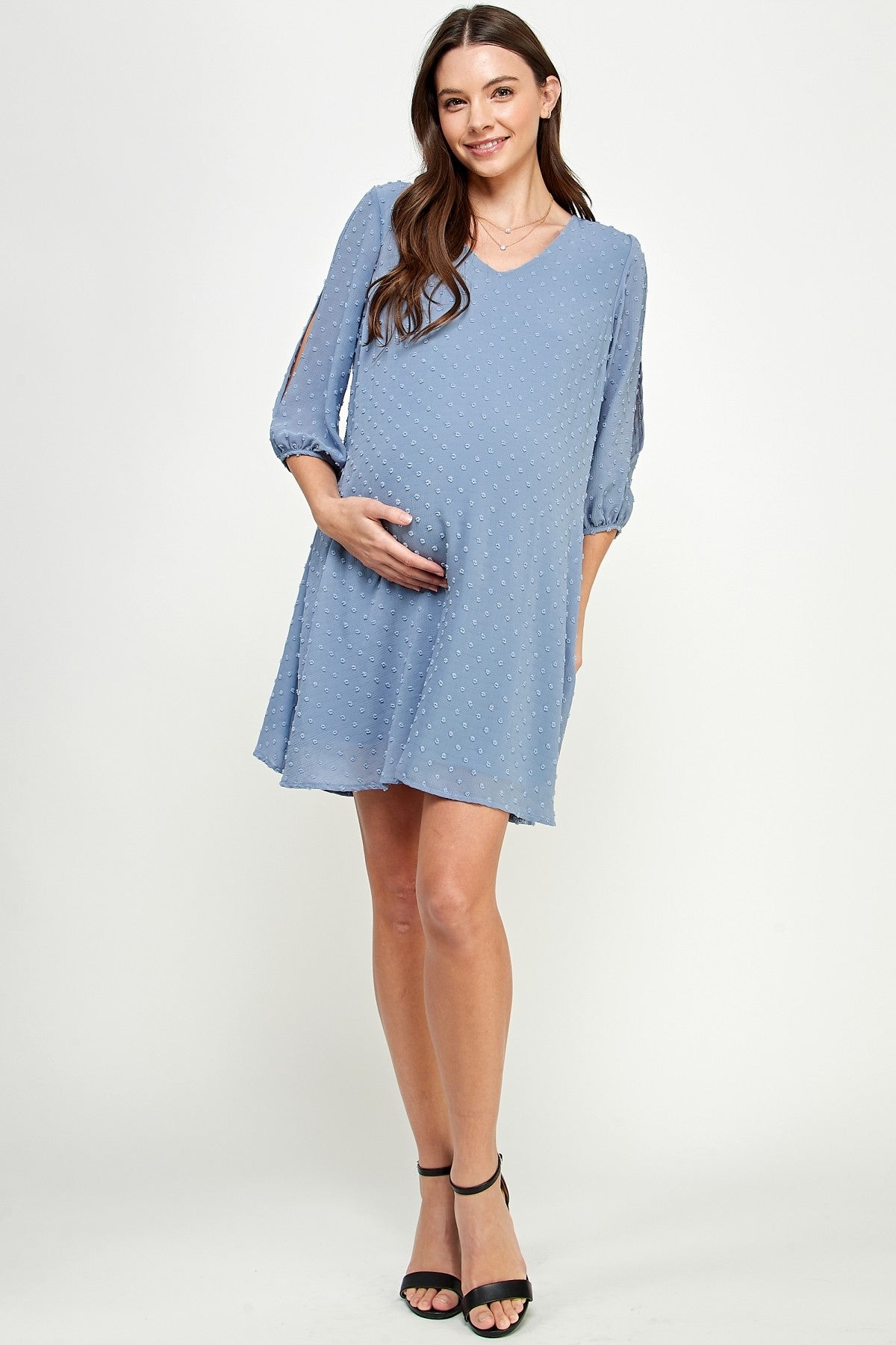 Maternity Cold Shoulder Blue Dress