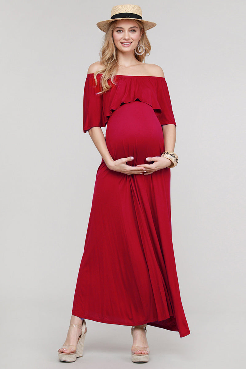fitted lace wedding dress Maternity Off the Shoulder Maxi Dress – Toodle Treasures