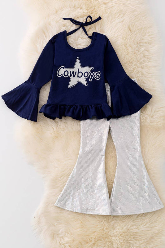 Cowboys" Navy Bell Sleeve Top and Shimmering Bell Bottom Pants