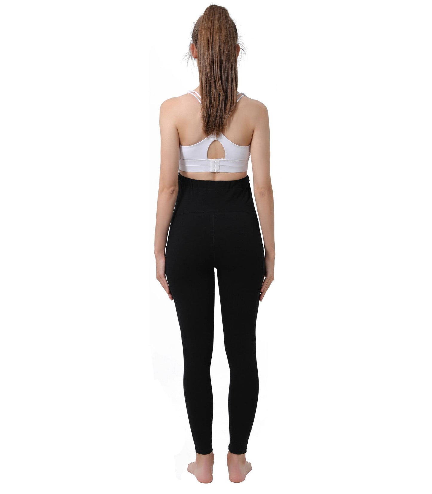Pregnancy Yoga Pants with Pockets Maternity Tights: Black