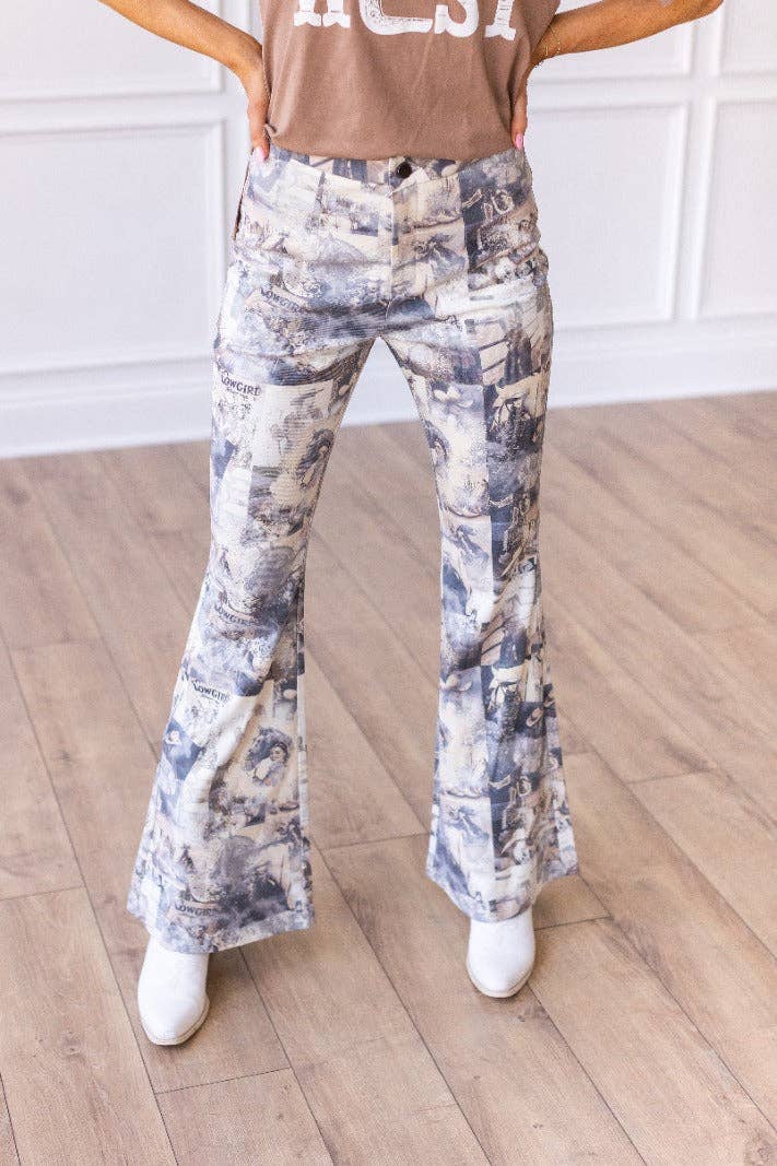 Cowgirl Print Pants: Grey