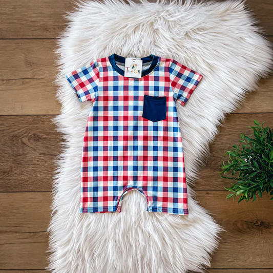 Americana Plaid Romper by TwoCan