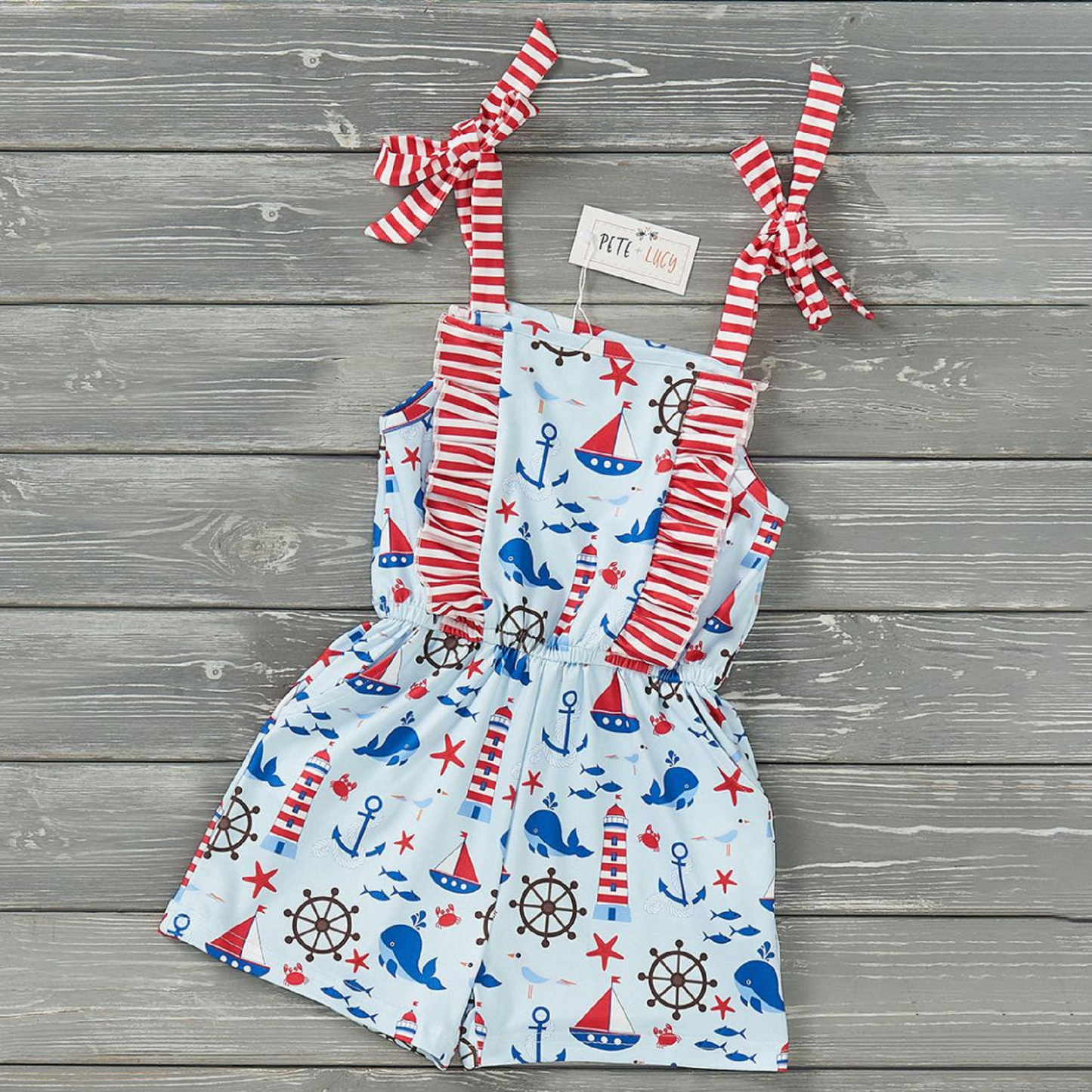 Pete + Lucy Anchors Away Girls Romper Jumpsuit