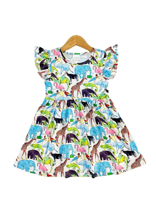 Girls Short Sleeve Animal Dress