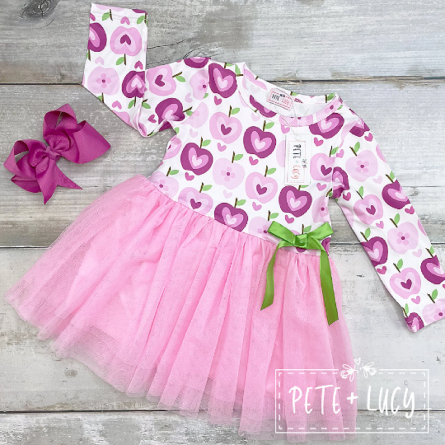 Pete + Lucy Apple A Day Long Sleeve Tutu Tulle Dress