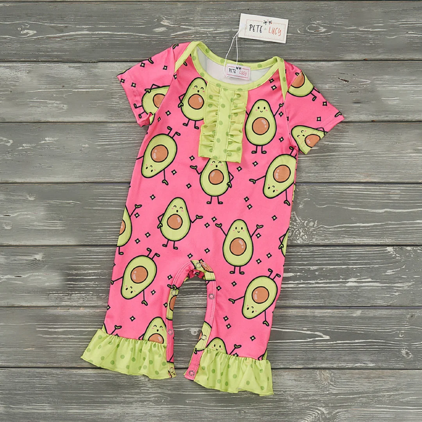 Pete + Lucy Adorable Avocado Short Sleeve Romper