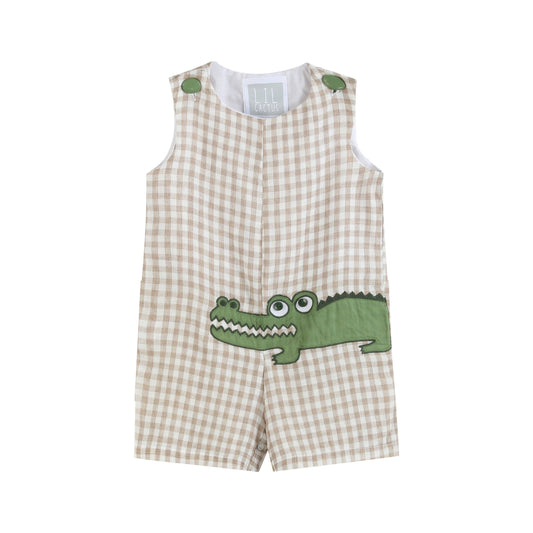 Lil Cactus Brown Gingham Alligator Shortalls
