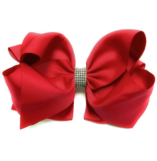 RED RHINESTONE BOW 7.5 " WIDE