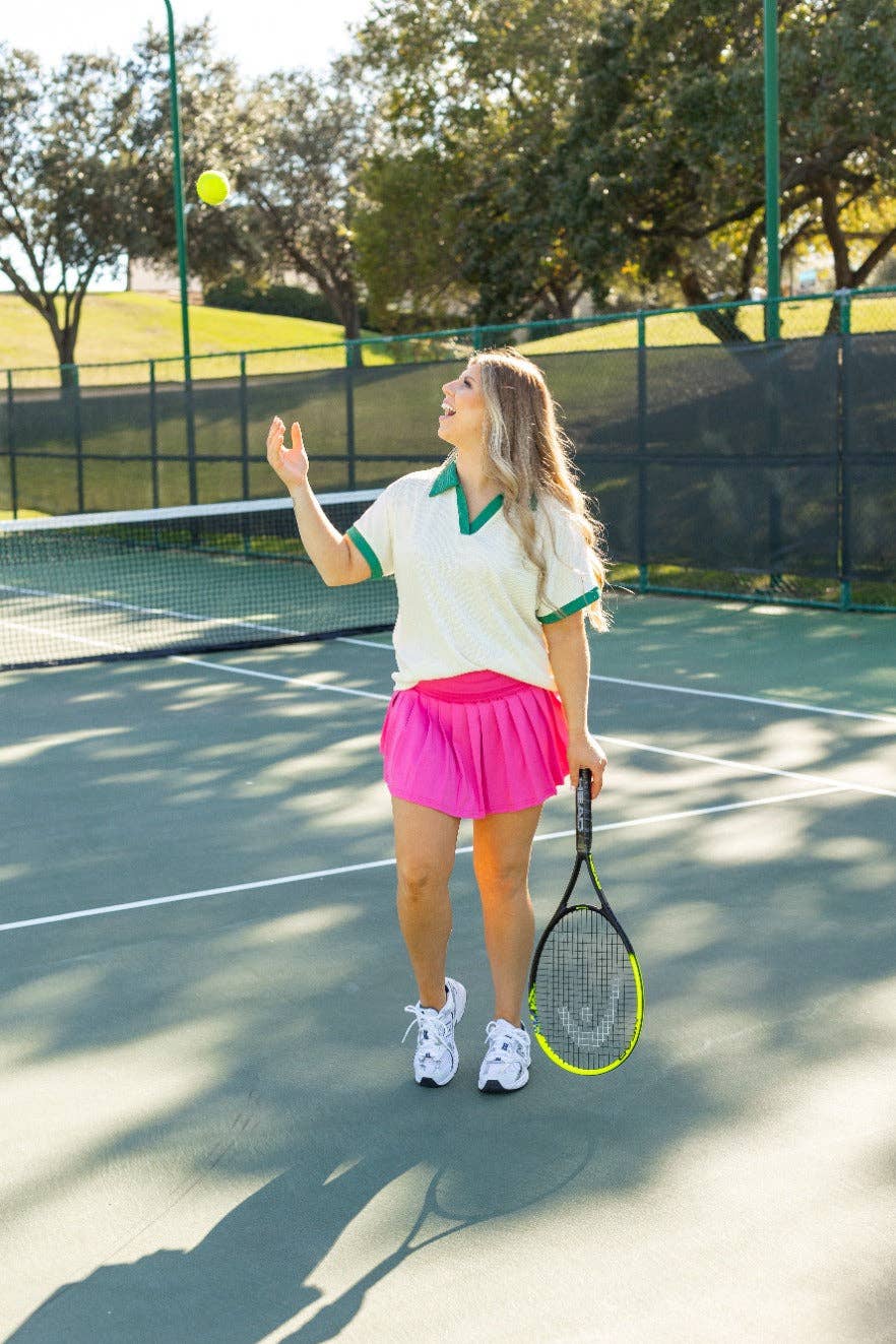 Hot Pink Pleated Skort With Pocket: Pink