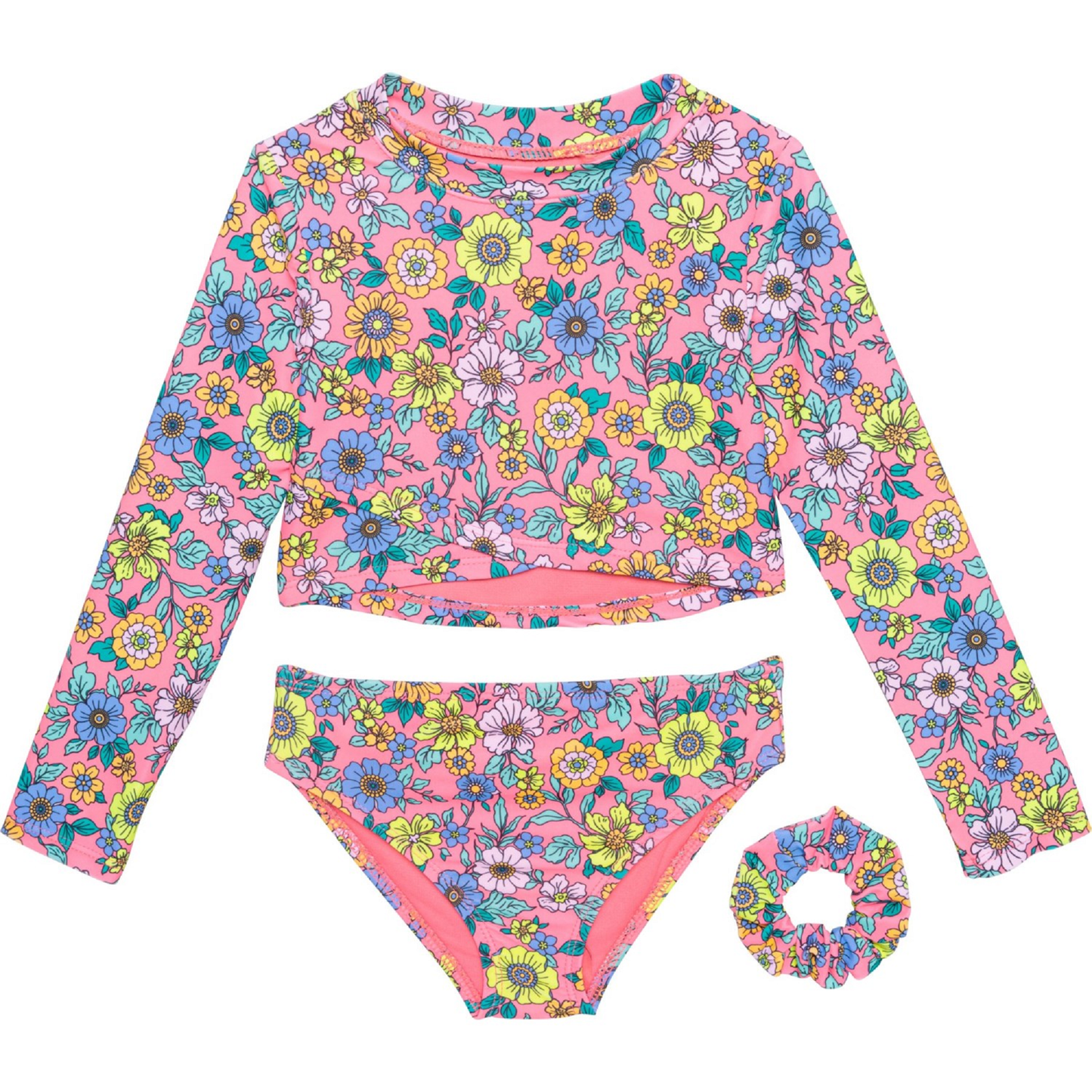 Banana Boat Toddler Girls Rash Guard and Bikini Bottoms Set with Hair Band - UPF 50+, Long Sleeve