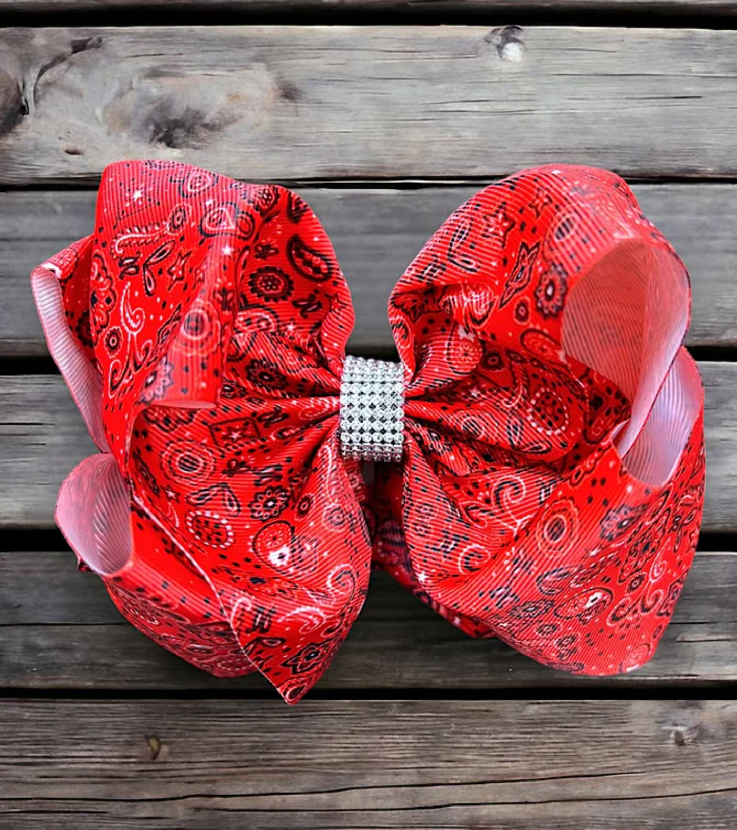 RED BANDANA DOUBLE LAYER HAIR BOWS 6.5"WIDE