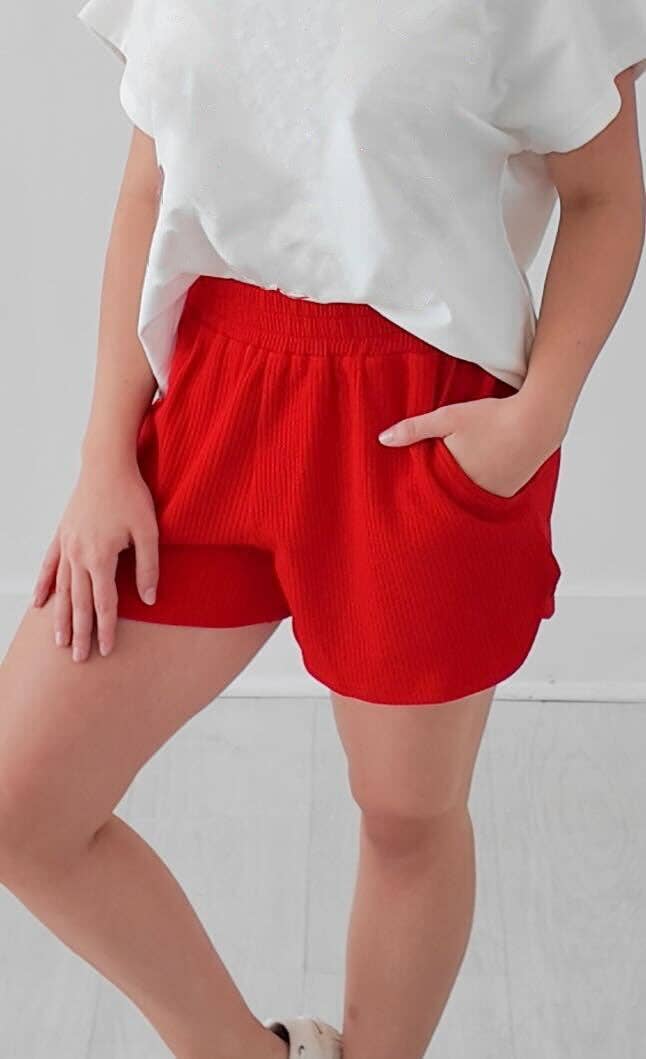 Red Knit Shorts: Red