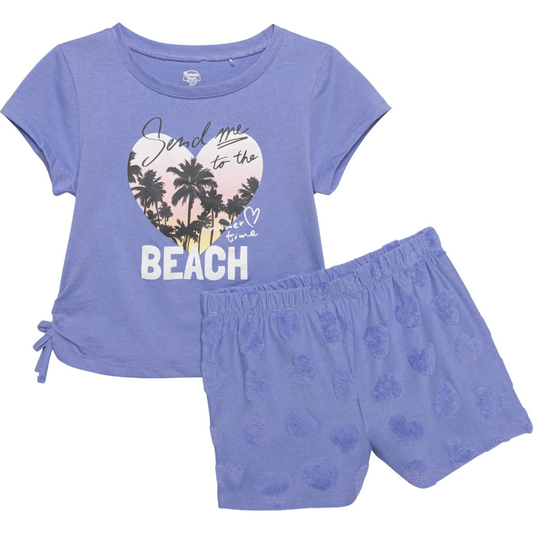 Banana Boat Little and Big Girls Terry Shorts Set - Short Sleeve