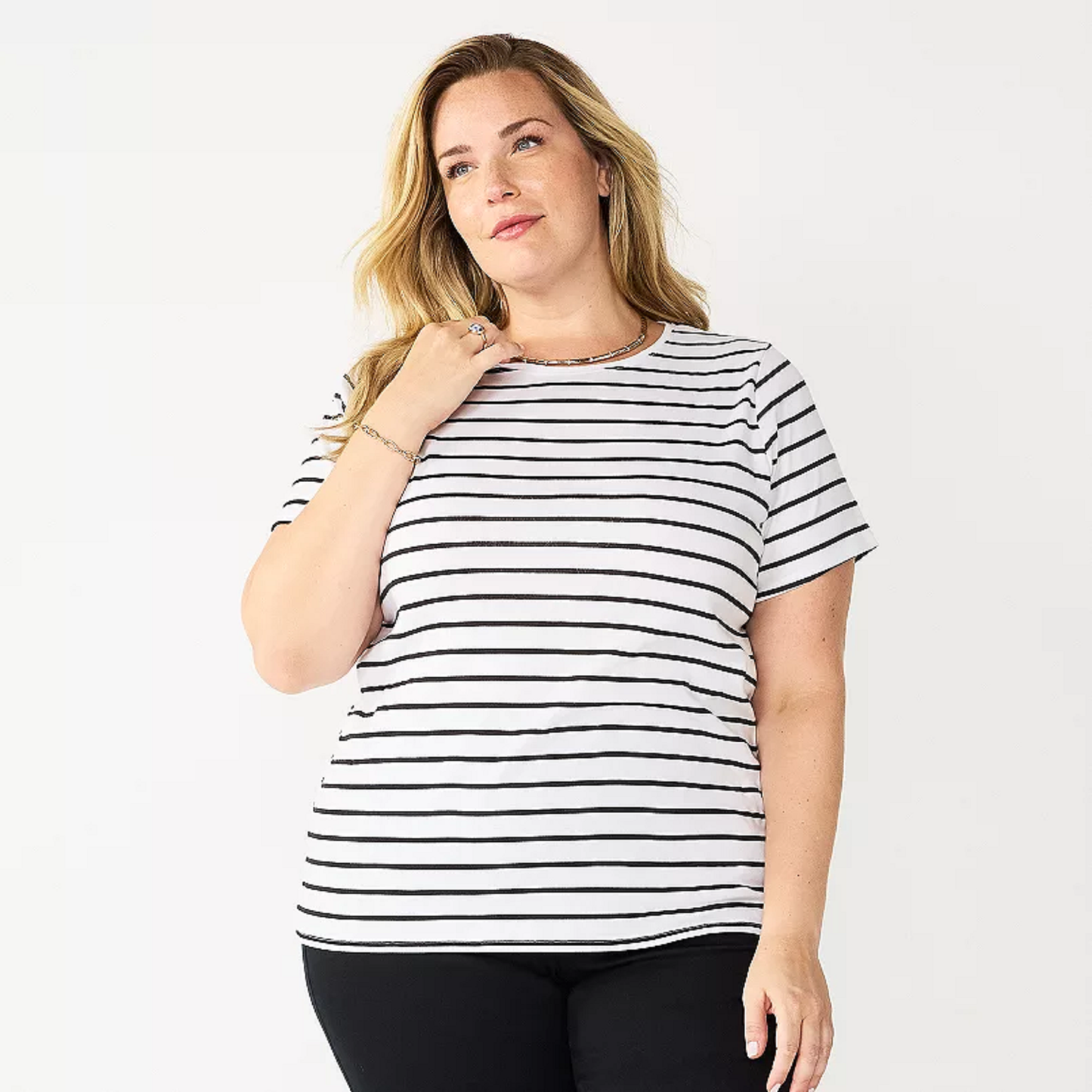 Plus Size Croft & Barrow® Essential Crewneck Tee Black & White Stripe