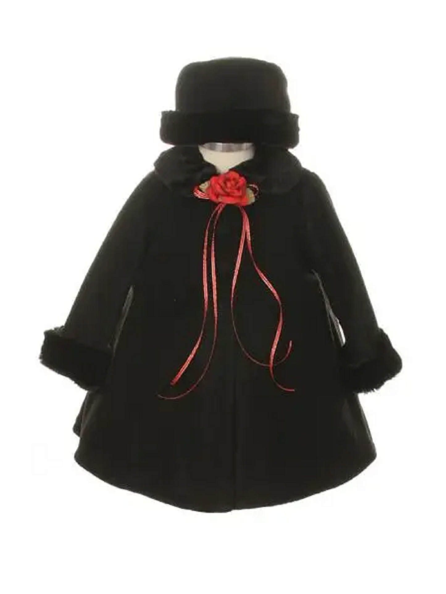 Girls Black Fleece Cape Style Jacket with Hat