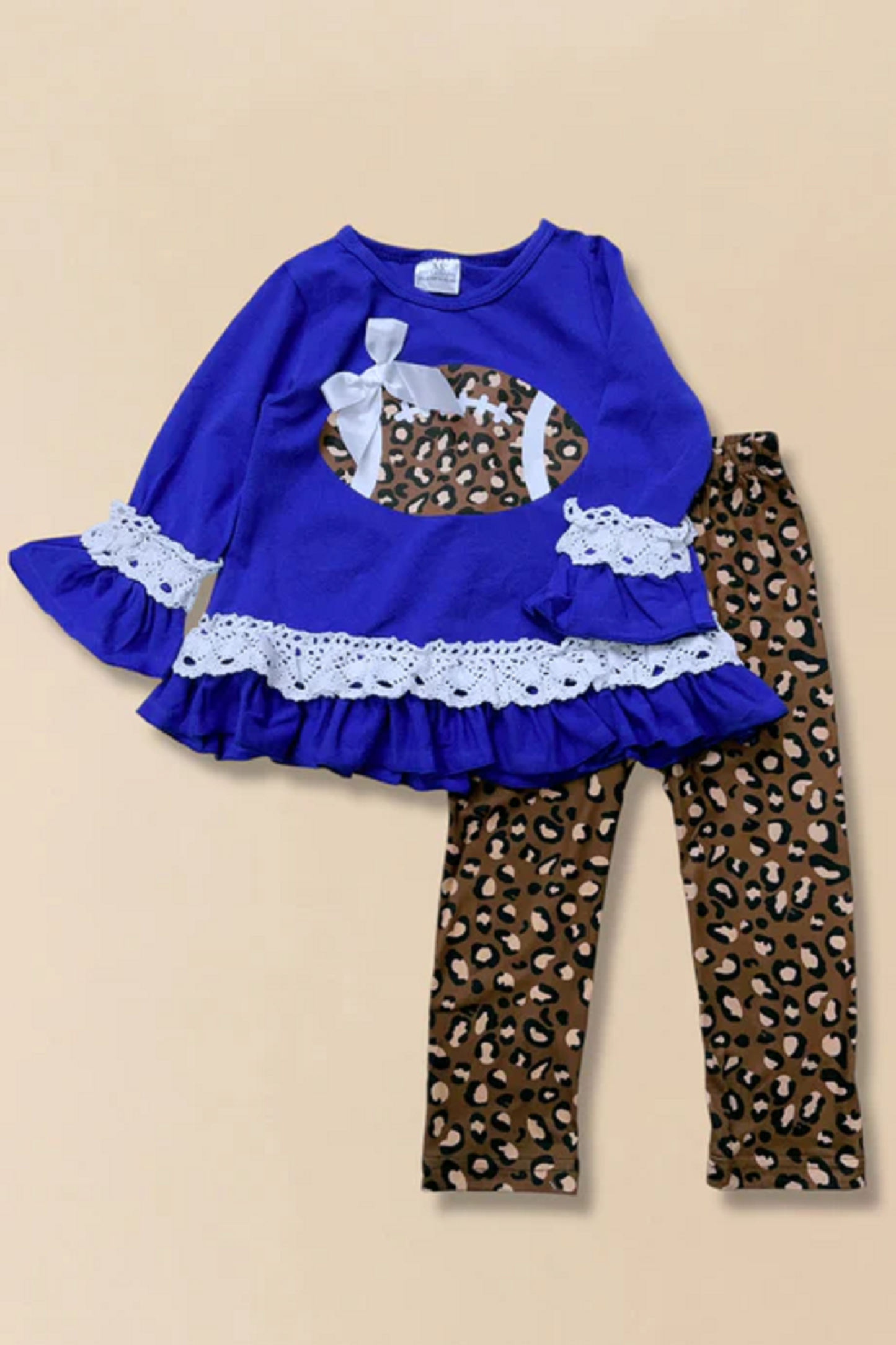 Royal Blue Football Long Sleeve Top with Leopard Print Leggings