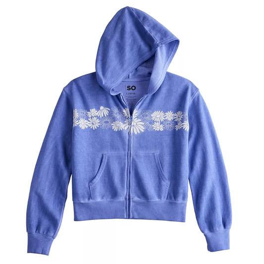 SO® Zip-Front Hoodie Blue Floral