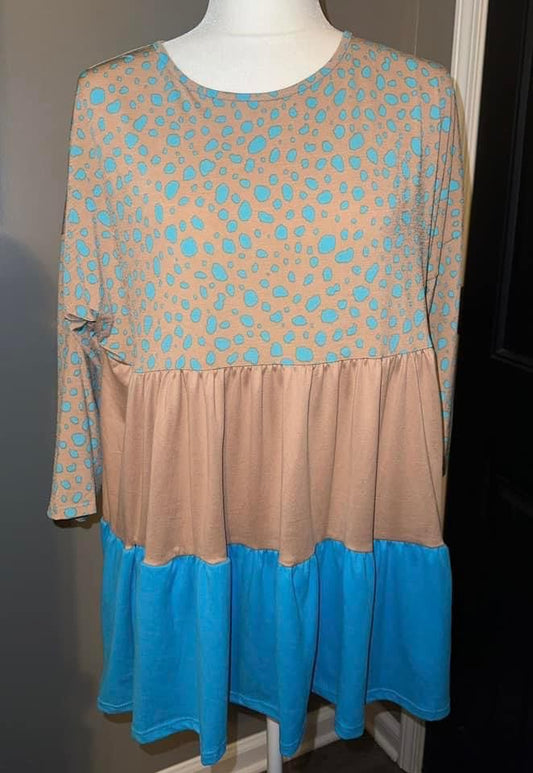 Turquoise and Leopard Block Dress/Top