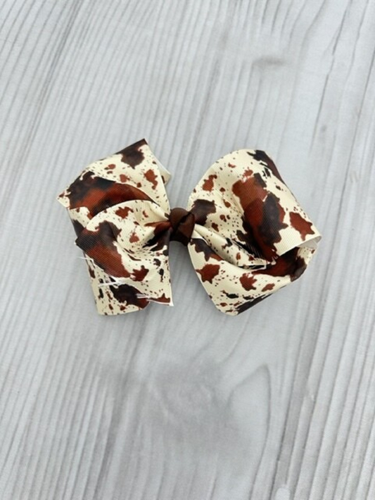 Brown and White Cow Print Bow