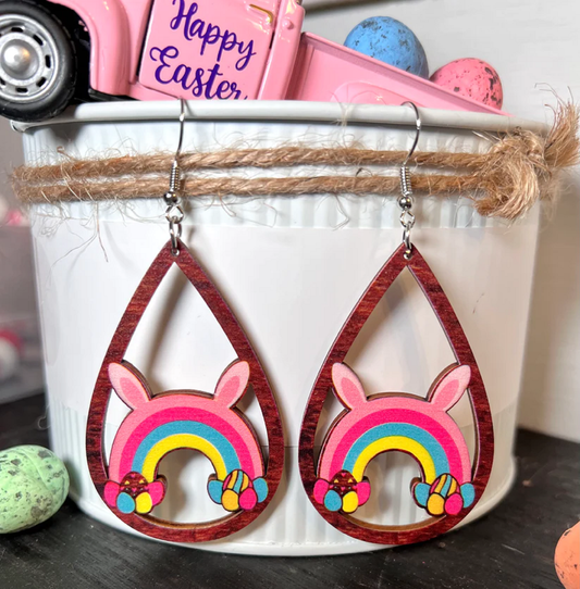 Easter Bunny Wooden Teardrop Earrings