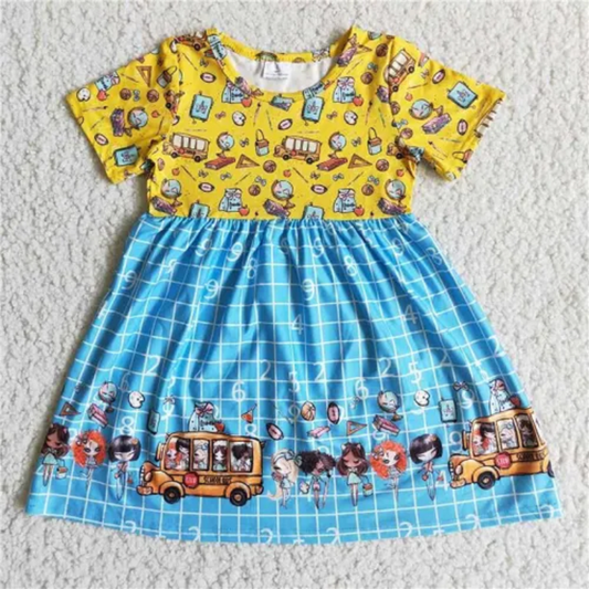 Blue & Yellow Back to School Short Sleeve Dress