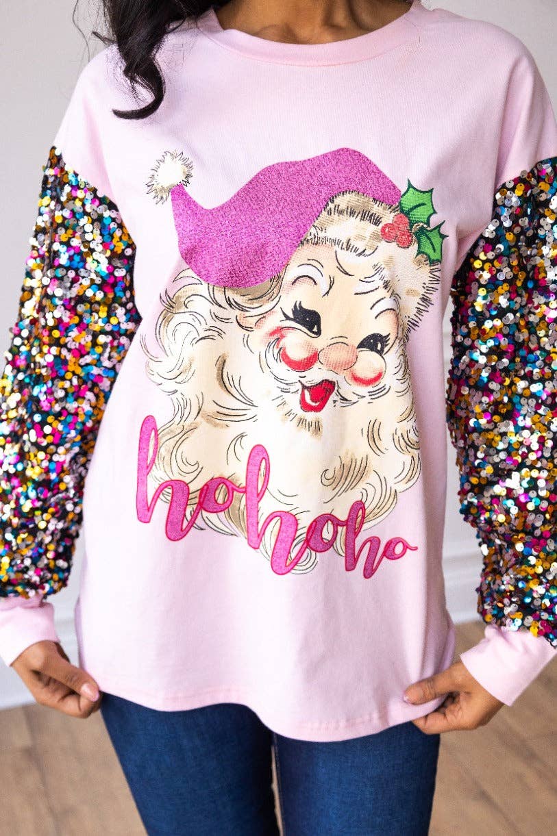 Pink Sequin Sleeve Santa Clause: Pink