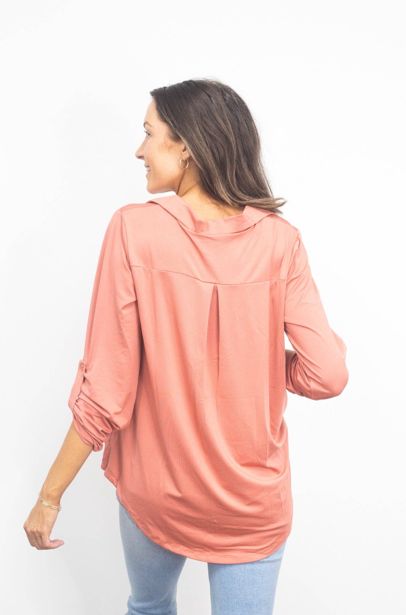 Gemma V-Neck Top, Dark Pink: Pink