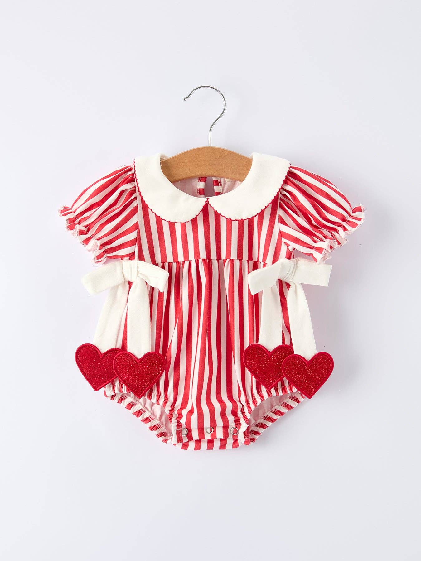 Valentine's Red Stripe Heart Bubble Romper for Baby Girls: 12M
