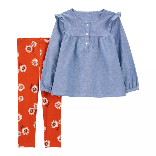 Baby Girl Carter's 2-Piece Chambray Top & Leggings Set