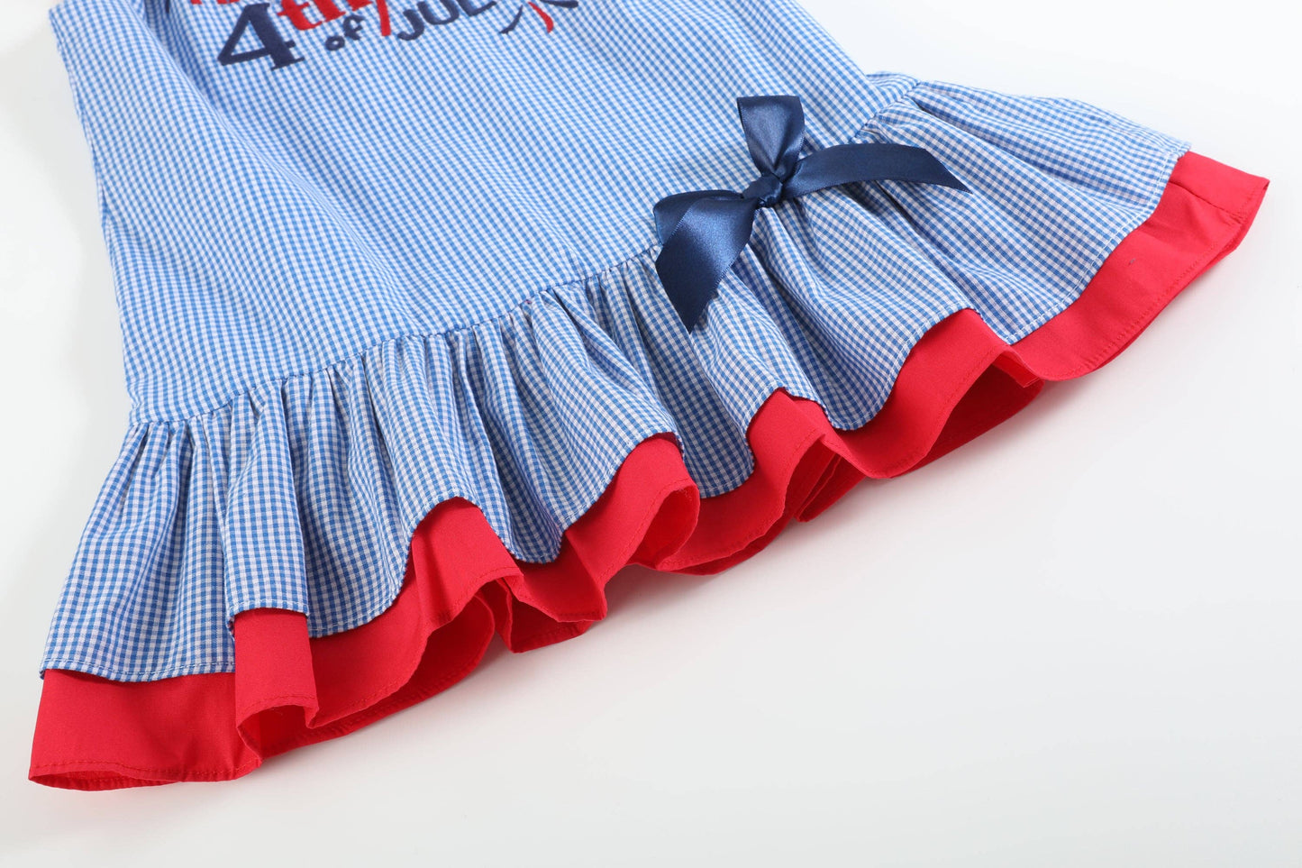 Lil Cactus Happy 4th of July Blue Gingham Ruffle Dress