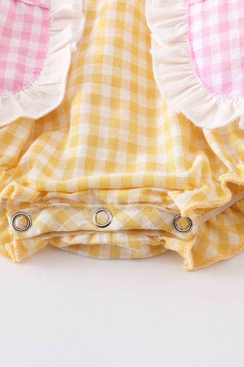 Yellow Plaid Chicken Applique Ruffle Baby Romper