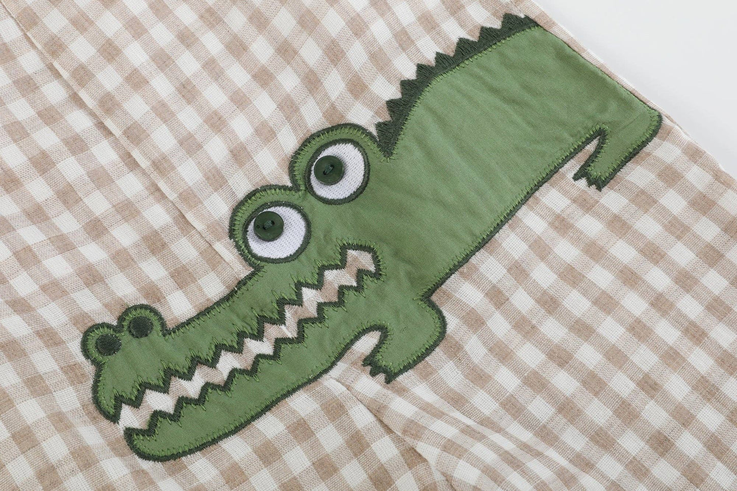 Lil Cactus Brown Gingham Alligator Shortalls