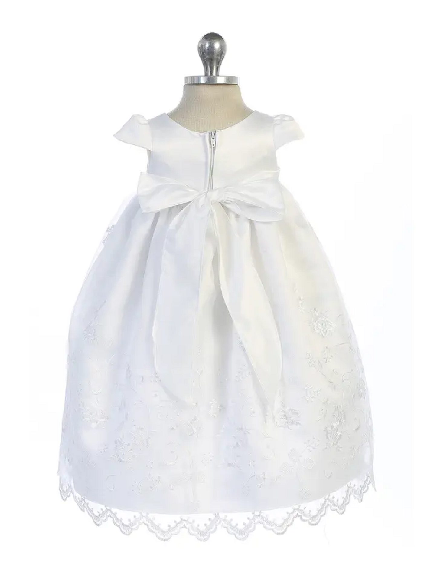 Cross Embroidered Christening Baby Gown with Matching Bonnet