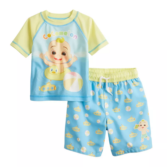 Baby Boy Cocomelon Rash Guard Top & Swim Trunks Set