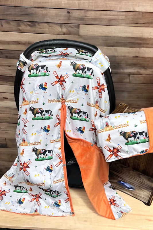 COW PRINTED CAR SEAT COVER W/ORANGE SOFT FABRIC