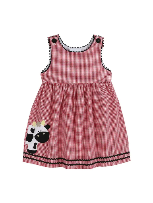 Lil Cactus Red Gingham Cow Button Dress