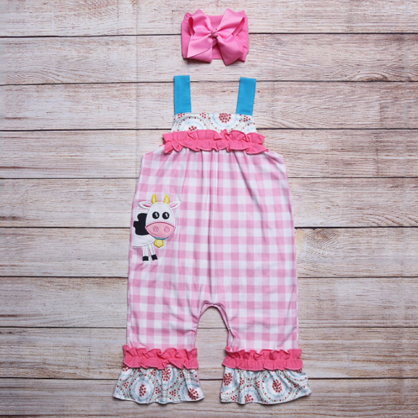 Pink Gingham Cow Overalls