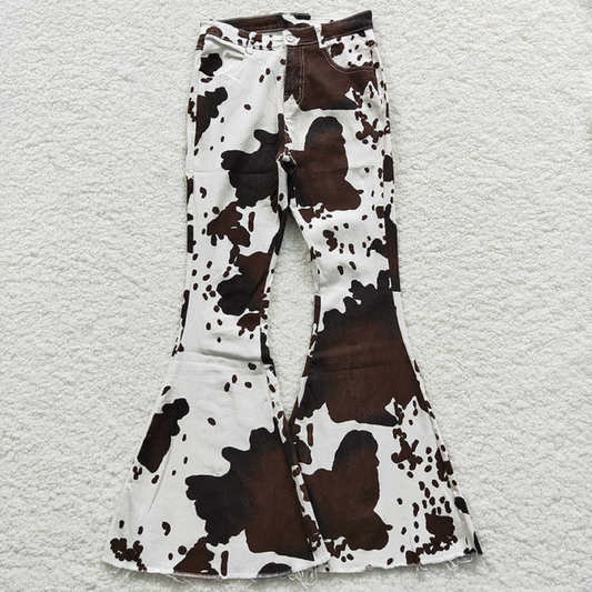 Brown Cow Print Bell Bottoms