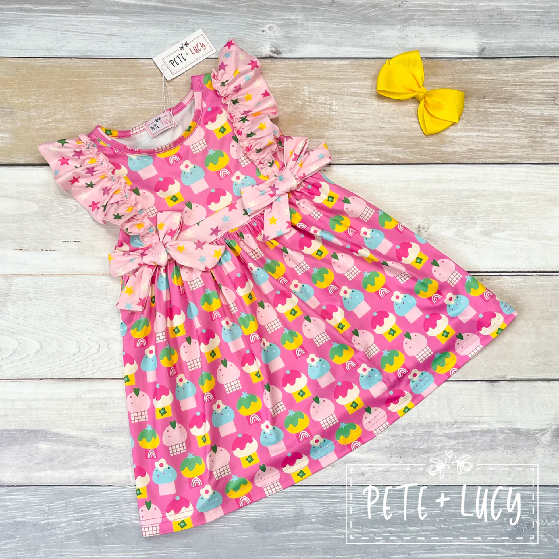short cupcake dress GB Big Girls Americana Short Puff Sleeve Square Neck Cupcake Tiered Mini Dress, , Hibiscus