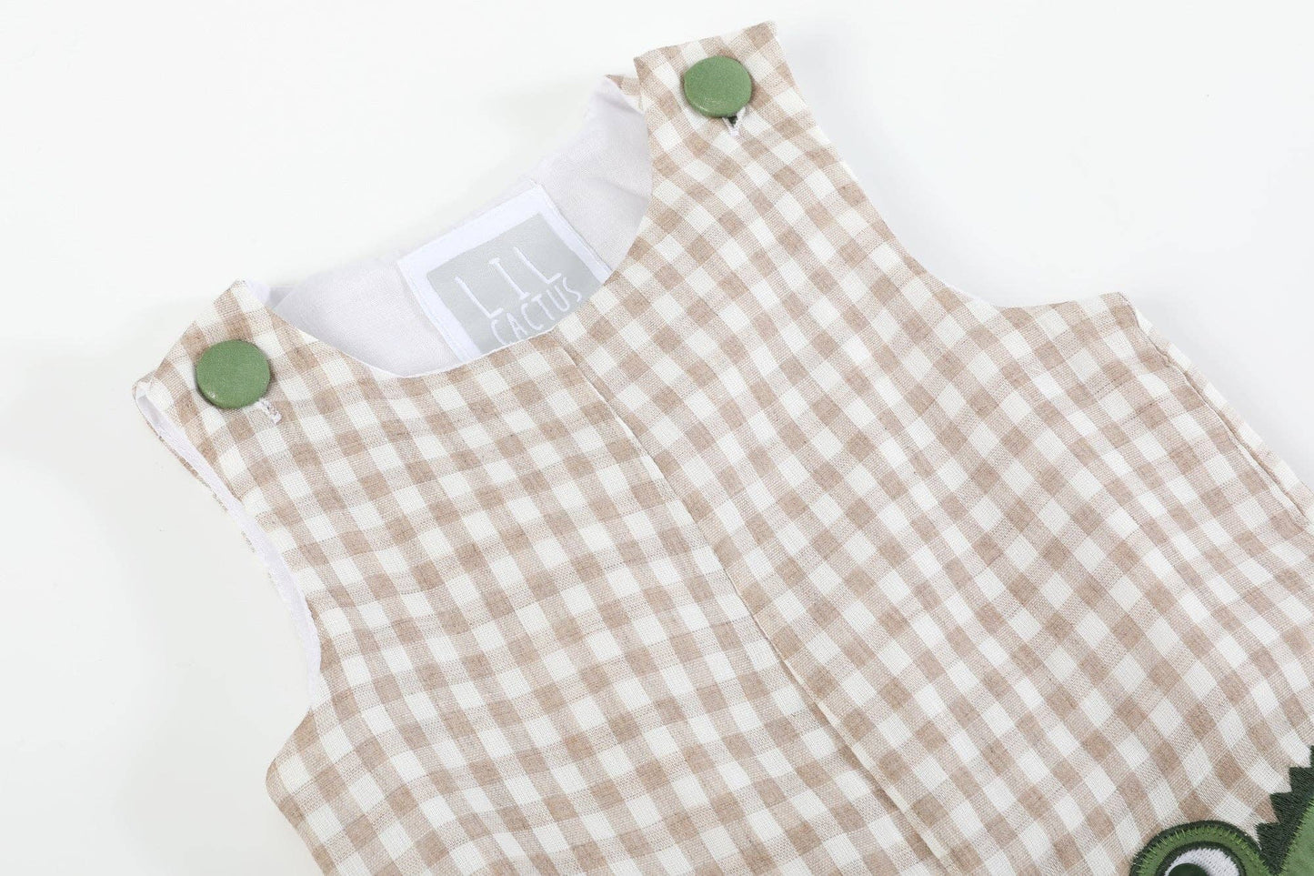 Lil Cactus Brown Gingham Alligator Shortalls