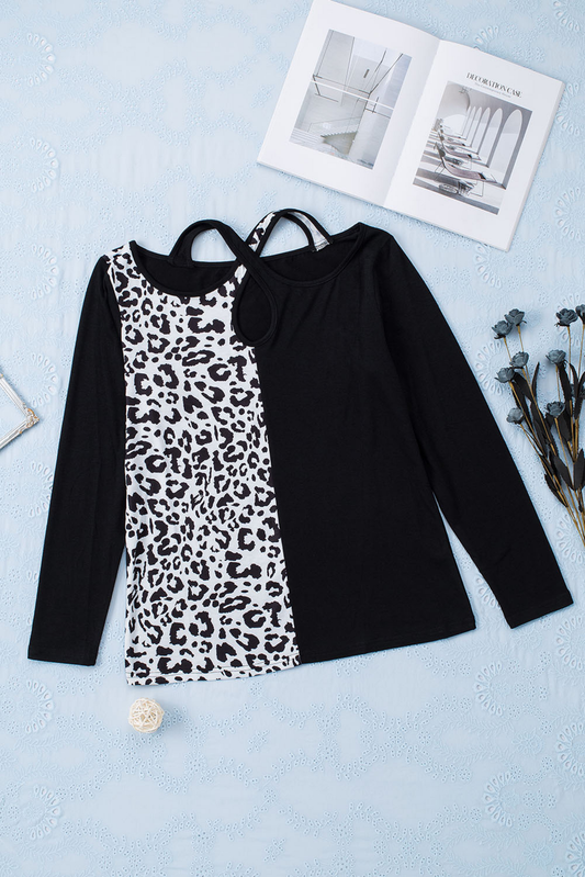 Black Leopard Long Sleeve Top