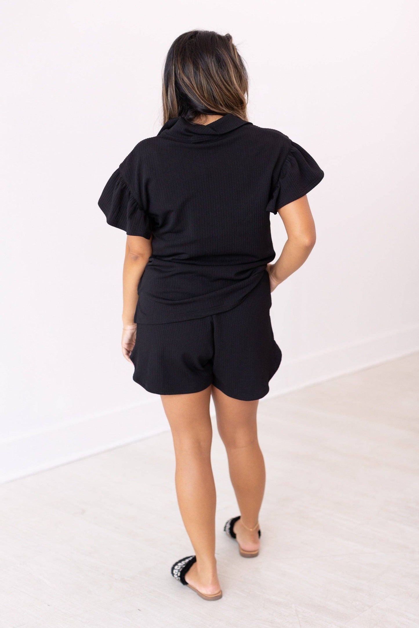 Black Quarter Zip with Flutter Sleeves: Black / S