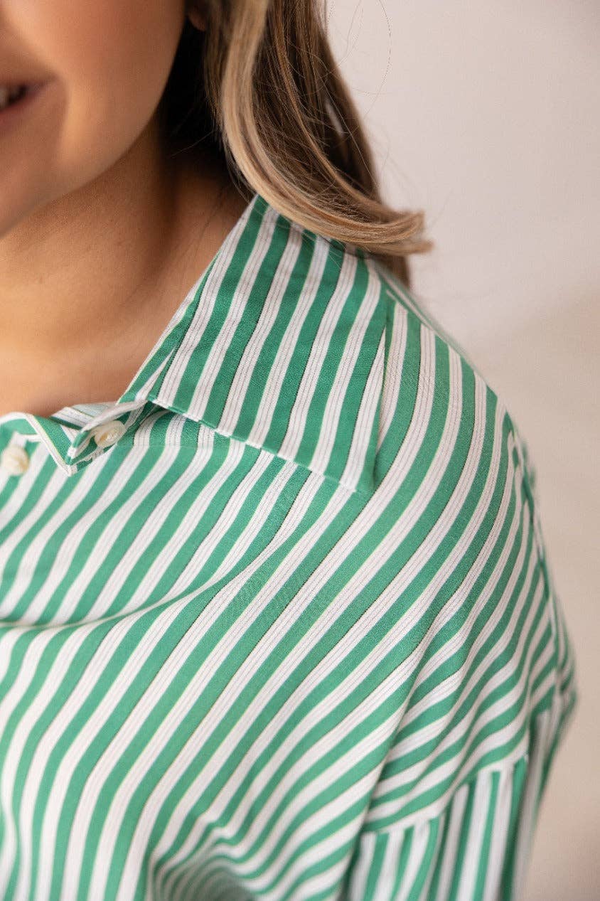 The Kathryn Button-Up, Striped Green: Green
