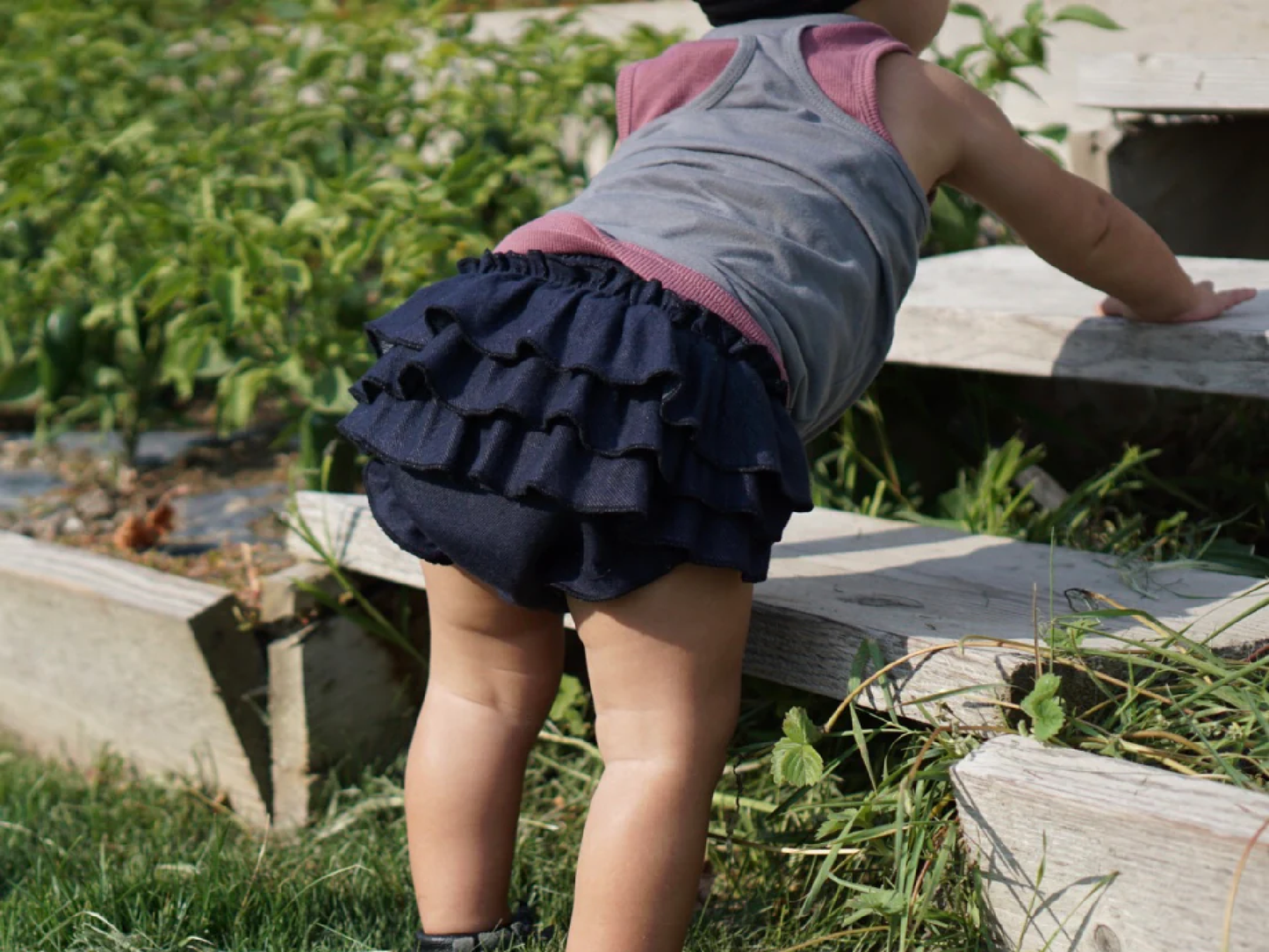 Girls Denim Ruffle Bloomer