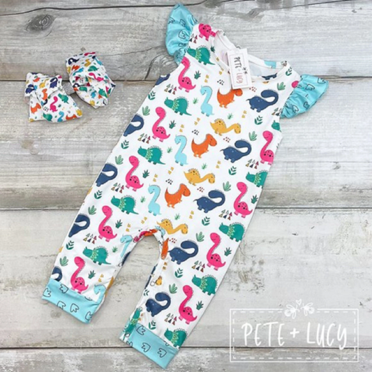 Pete + Lucy Girls Dino Days Romper